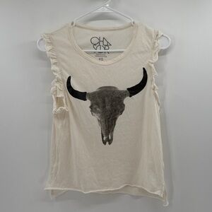 Chaser Women's Western Cotton Ruffle Tank Top - Ivory - XS